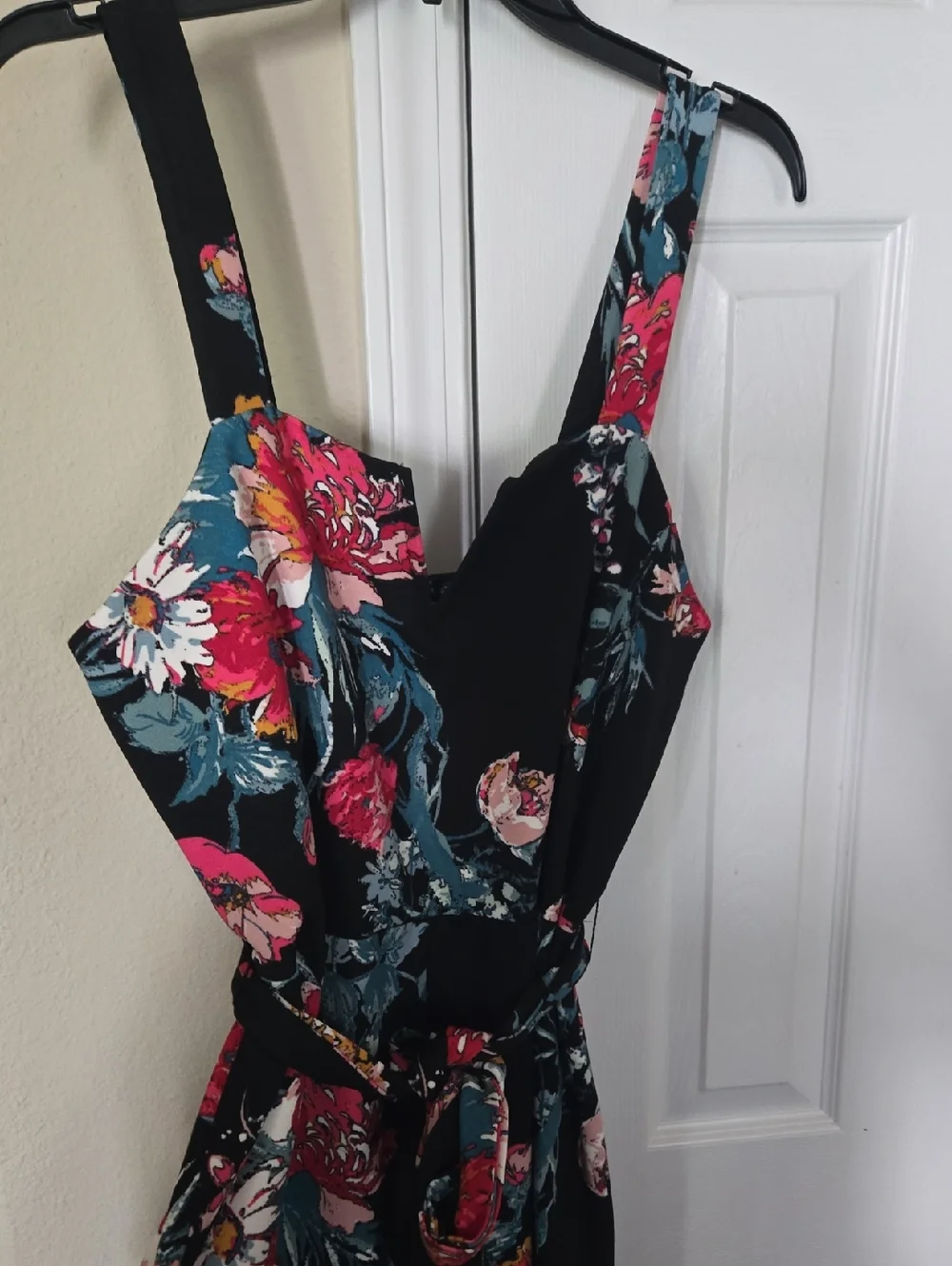 Xhilaration Black Floral Jumpsuit with Pink and Teal Accents - Picture 1 of 5